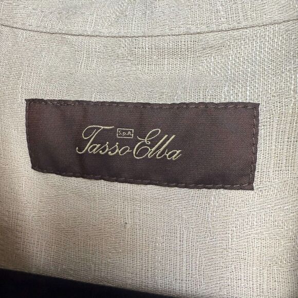 Tasso Elba Shirt Mens XL Tan Silk Linen Button Up Short Sleeve Collared *Flaw - Picture 2 of 8